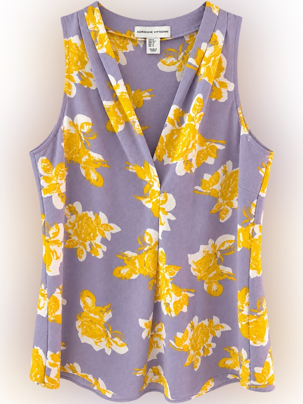 Adrienne Vittadini Lavender & Yellow Floral V-Neck Sleeveless Top